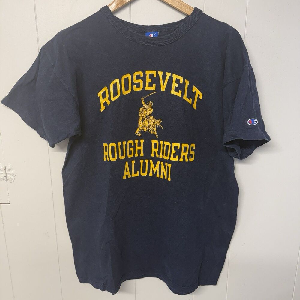 Vintage Champion Roosevelt Rough Riders Alumni T Shirt Made in USA Blue Men XL